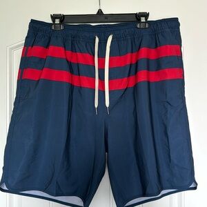 Men’s Fair Harbor Bathing Suit - blue with red stripes - size XXL